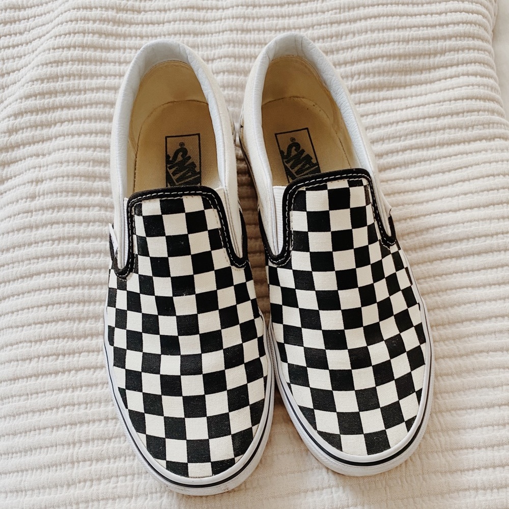 vans checkerboard slip on sneakers